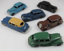 6x Dinky Toys 39 Series etc Amercian outline cars. Packard (39a) in brown with black wheels.