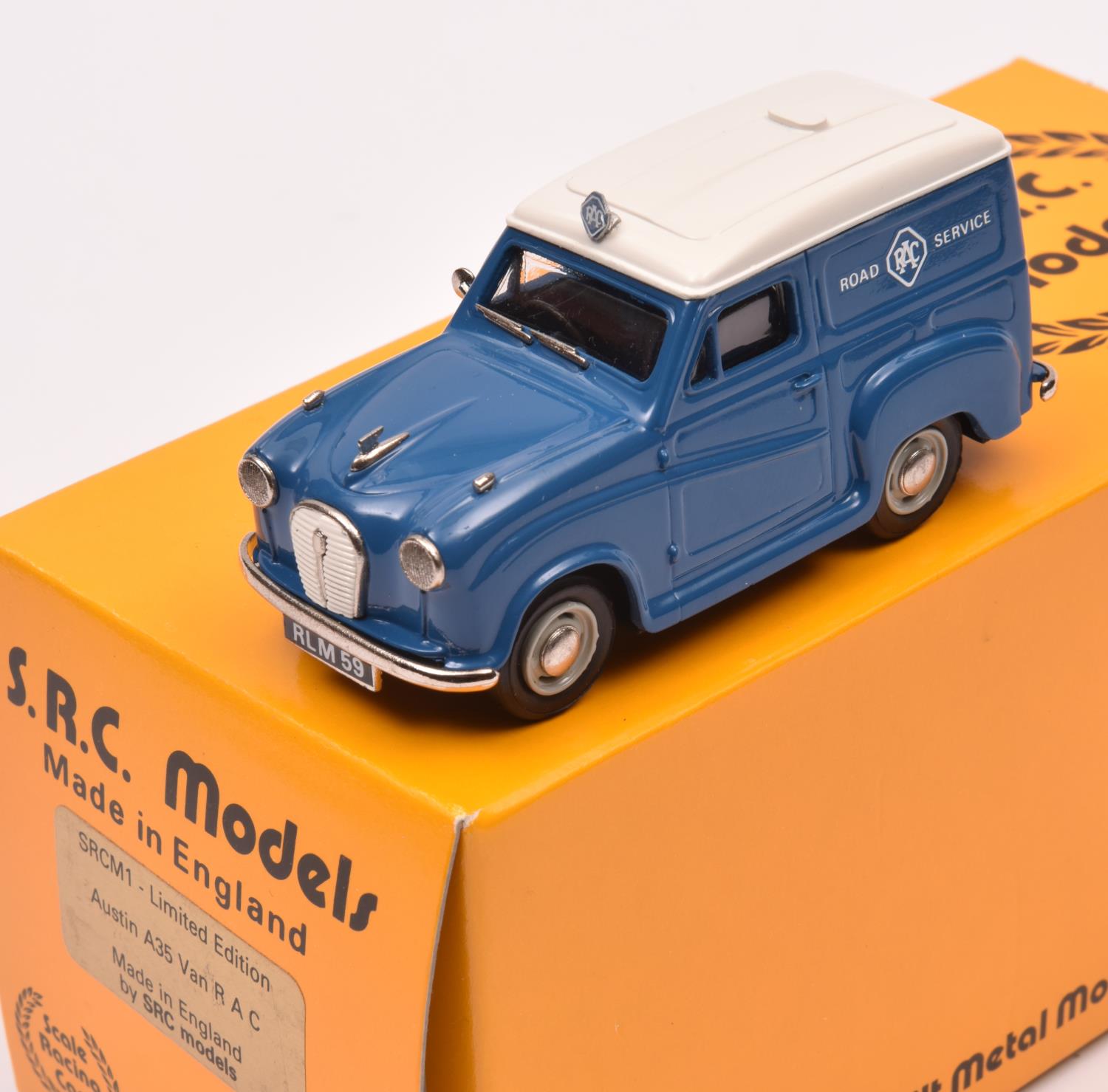 An S.R.C. Models SRCM1 Austin A35 Van R.A.C. In mid blue and white livery with black interior. A