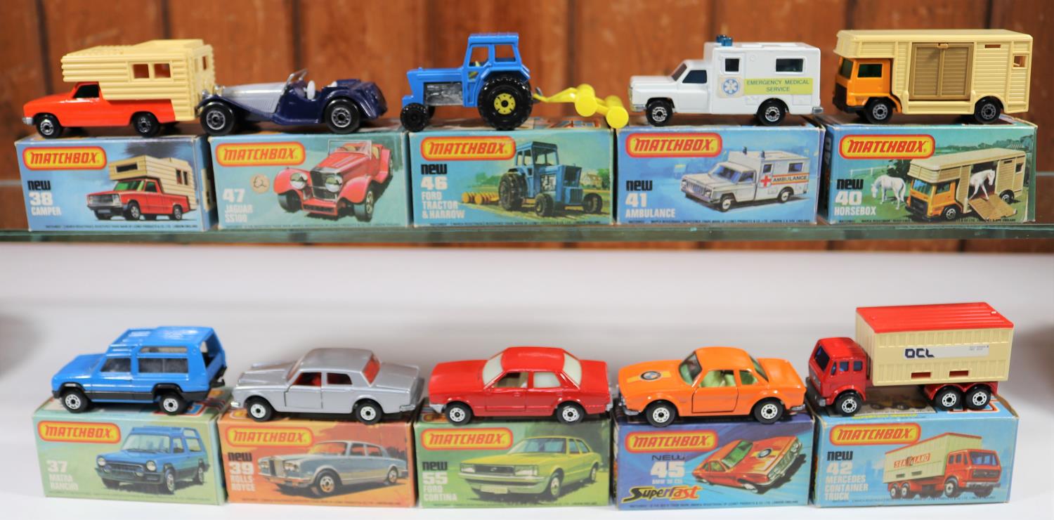 10 Matchbox Superfast/75 Series. Matra Rancho No. 37 in blue & black. Camper No. 38 in orange with