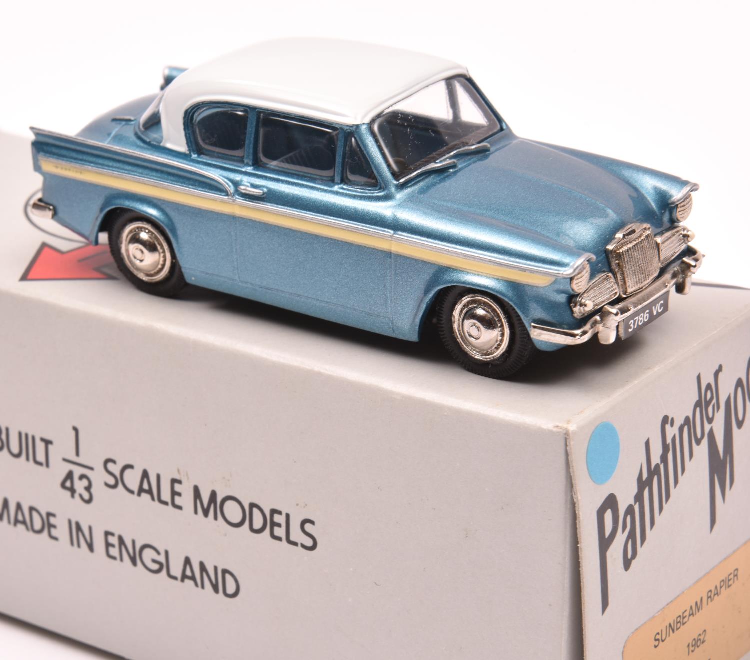 Pathfinder Models PFM 15 1962 Sunbeam Rapier. In metallic sky blue with white roof and light blue