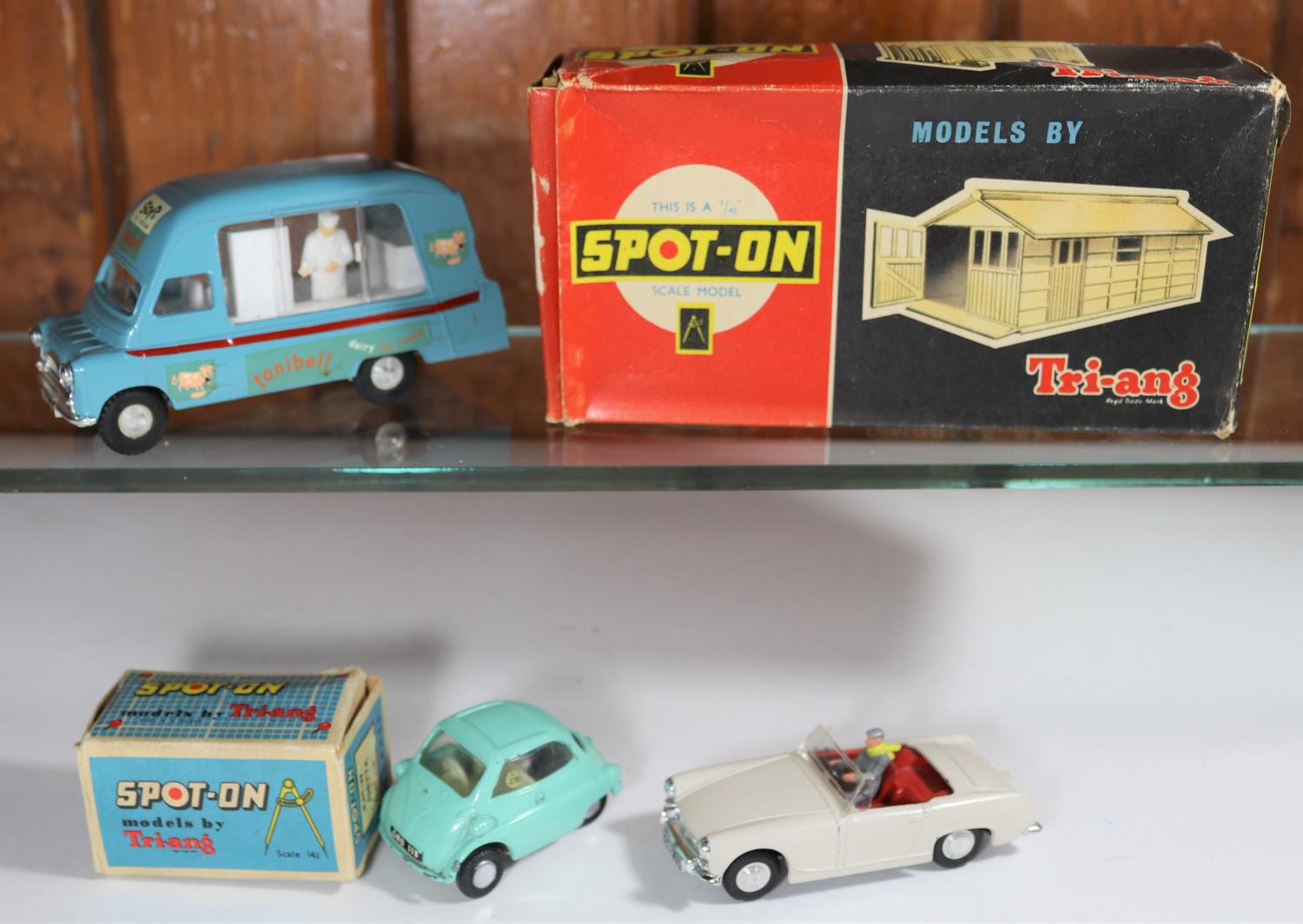 4 Spot-On. Bedford CA Tonibell Ice Cream Van (265), in light blue livery with red coach line and