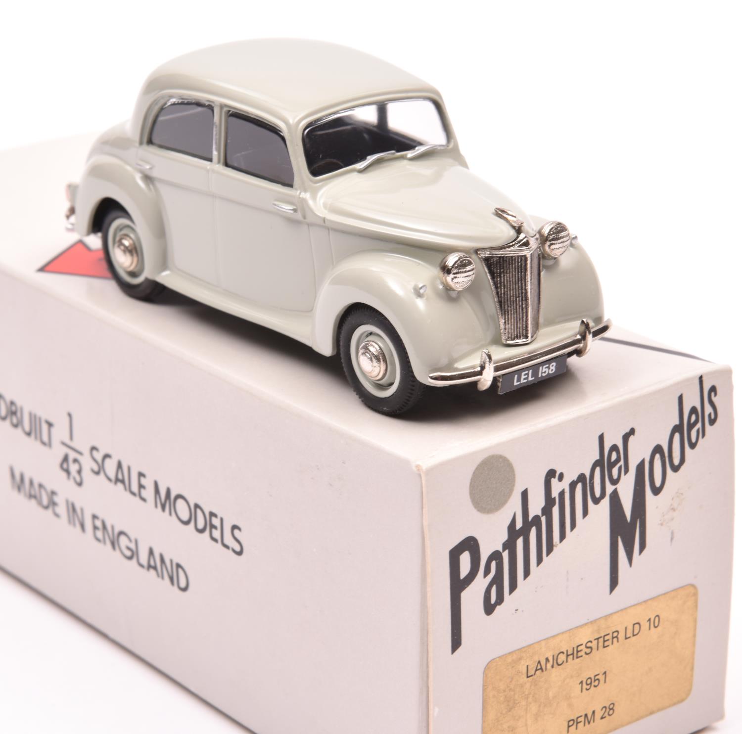 Pathfinder Models PFM 28-1951 Lanchester LD10. An example in pale grey with blue interior. Boxed,