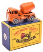 Matchbox Series ERF Cement Mixer (26a). With orange body, silver grill and silver plastic wheels.