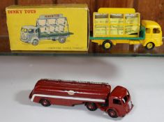 2 French Dinky Toys trucks. Simca Cargo Miroitier (33C). An example in yellow and mid green