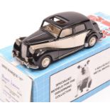 Minimarque 43 UK34A Austin A125 Sheerline saloon. An example in black and cream with tan interior. A