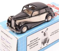 Minimarque 43 UK34A Austin A125 Sheerline saloon. An example in black and cream with tan interior. A