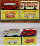4 Matchbox Series. Routemaster London Bus No.5. In red with B.P. Longlife adverts to sides, white