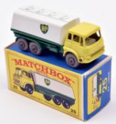 Matchbox Series Bedford Petrol Tanker, B.P. (25c) in yellow, green and white with grey plastic