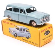 French Dinky Familiale 403 Peugeot (24F). An example in sky blue with ridged plated wheels and black