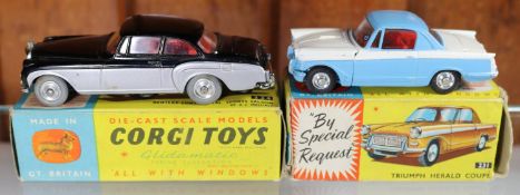 2 Corgi Toys. A Bentley Continental Sports Saloon (224), in black and metallic silver, with red