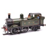 An O gauge coarse scale GWR 48xx 0-4-2T locomotive for 3-rail running. A kit-built white metal and