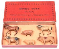 A rare French Dinky Toys 'Serie Hornby' set No.3 (farm animals). Comprising 2x bull, pig, 2x horse