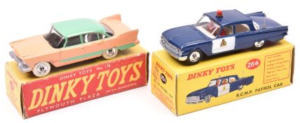 2 Dinky Toys North American Cars. Plymouth Plaza (178). In pink and light green, with white treadded