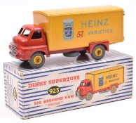 Dinky Supertoys Big Bedford Van 'HEINZ' (923). Red cab and chassis with yellow rear body, yellow