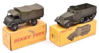 2 French Dinky Toys. Unimog Mercedes (821). Complete with plastic tilt. Together with a Half Track