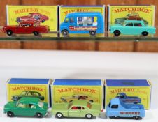 6x Matchbox Series vehicles. Commer Ice Cream Van (47b), Lyon's Maid, in blue with grey plastic