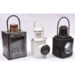 3x Railway Lamps. A square BR(S) steel and copper lamp by 'Lamp Manufacturing & Railway Supplies