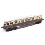 An O gauge Rivarossi GWR streamlined railcar, No.22. Brass body in chocolate and cream livery with