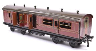 A Gauge One railway Bing LMS Brake Third corridor coach with opening doors. 2783, in lined maroon