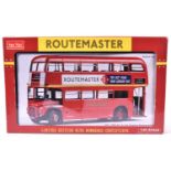 A Sun Star 1:24 scale London Transport Routemaster in red. RM8-VLT 8, with LT Routemaster advert