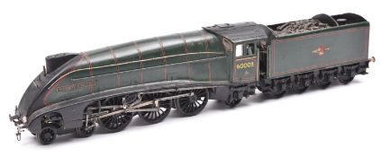 An O gauge coarse scale BR Class A4 4-6-2 tender locomotive for 3-rail running. A kit-built brass