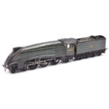 An O gauge coarse scale BR Class A4 4-6-2 tender locomotive for 3-rail running. A kit-built brass