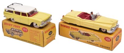 2 Dinky Toys North American Cars. Cadillac Tourer (131). An example in yellow with cerise interior