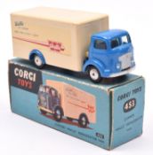 Corgi Toys Commer 'Wall's' Refigerator Van (453). An example with mid blue cab and chassis, cream