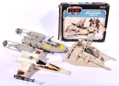 3x Palitoy Star Wars vehicles. A Return of the Jedi Rebel Armoured Snowspeeder Vehicle (missing