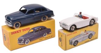 2 French Dinky Toys. Austin-Healey 100 (546). An example in white with red interior, dished spun