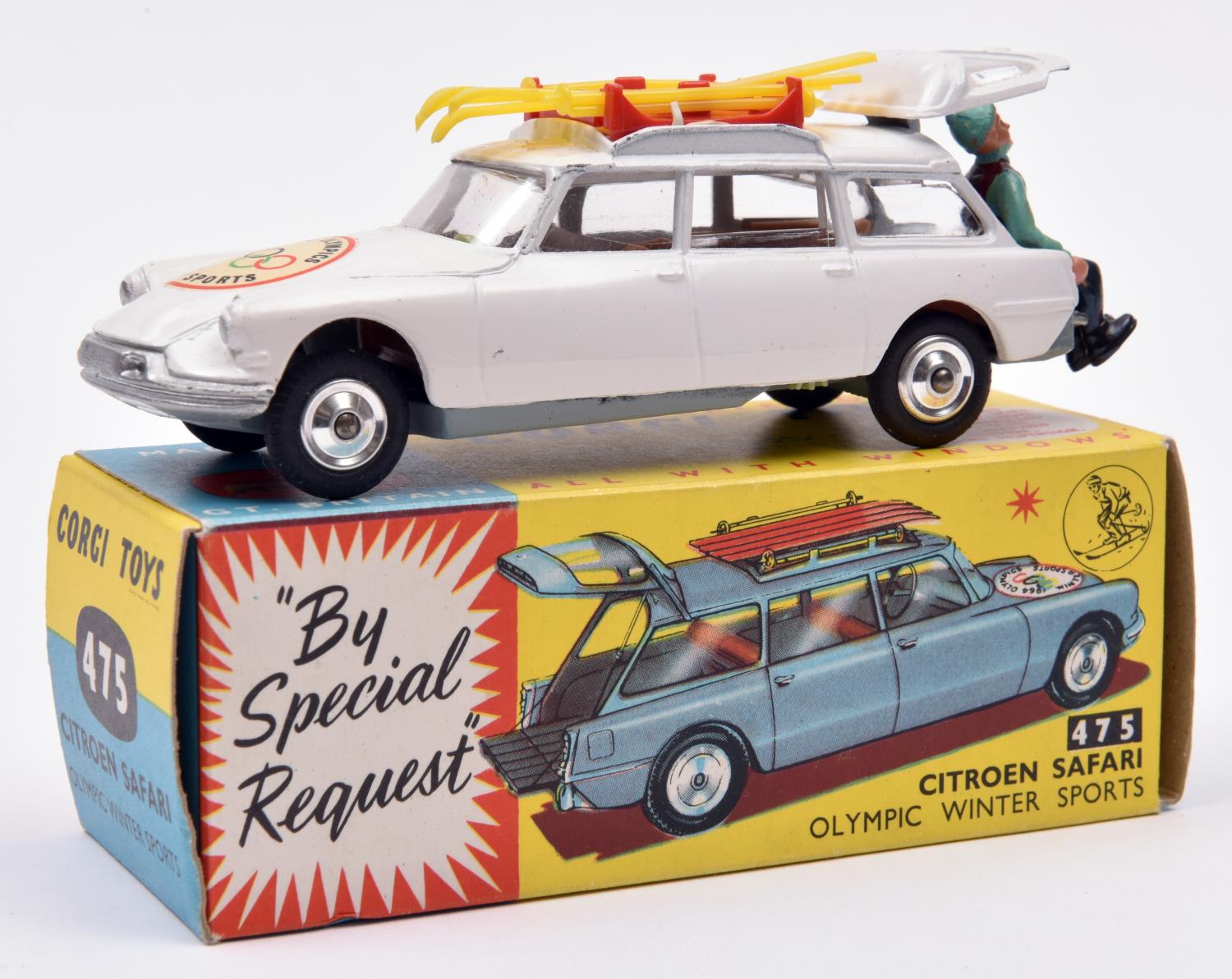 Corgi Toys Citroen Safari Olympic Winter Sports (475). In white with light brown interior, '1964