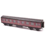 An O gauge LMS corridor coach by Exley. A Full Third, 2039, in lined maroon livery. QGC-GC, some