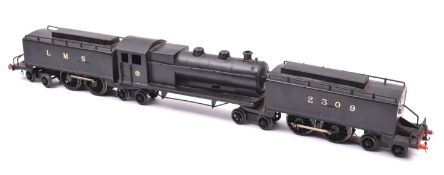 An O gauge coarse scale LMS Beyer Garratt locomotive for 3-rail running. A kit-built brass loco in