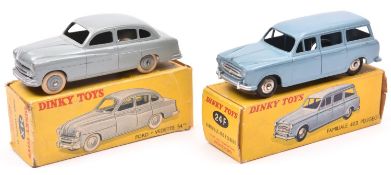 2 French Dinky Toys. Peugeot 403 Familiale (24F) in pale blue with plated ridged wheels and black