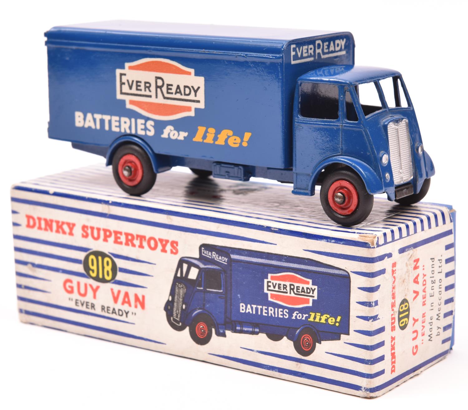 Dinky Supertoys Guy Van 'EVER READY' (918). In mid blue livery, red wheels with black tyres,