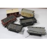 6x O gauge coarse scale kit-built freight wagons. An SR refrigerator box van in white. An NER