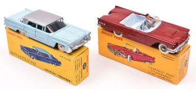 2 French Dinky Toys. Lincoln Premiere (532). In light blue with a silver roof, white tyres and