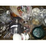 A box of ornaments and glassware