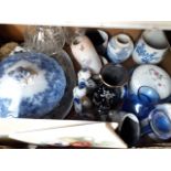 A box of mixed ceramics inlcuding blue/white - to be sorted.