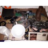A box of Nazi ephemera including pottery, badges etc