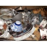 A box of mixed ceramics and glass including Royal Albert & Masons