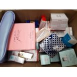 A box of mainly hand and face creams including Christian Dior etc.