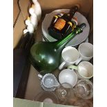 A box of misc including knife block, mugs, plates, glass, etc.