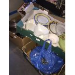 3 boxes of misc kitchen cookware, glass, pottery, cutlery, etc.