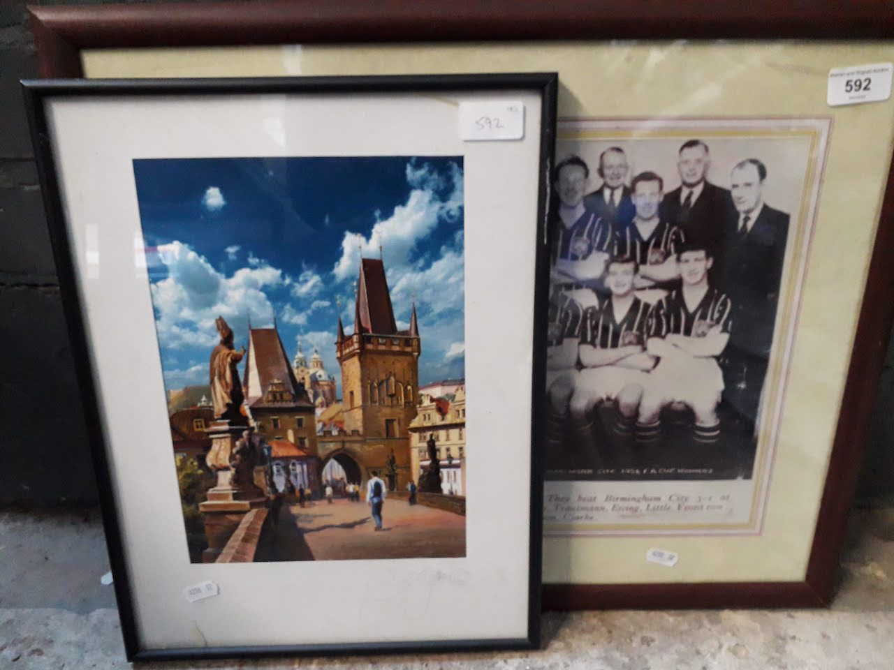 A framed photograph of Manchester City FC F.A cup winners 1956 together with a signed print