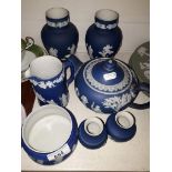 7 pieces dark blue Wedgwood Jasperware