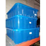 3 blue storage boxes with lids