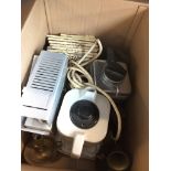 A mixed box including teasmade, brassware etc