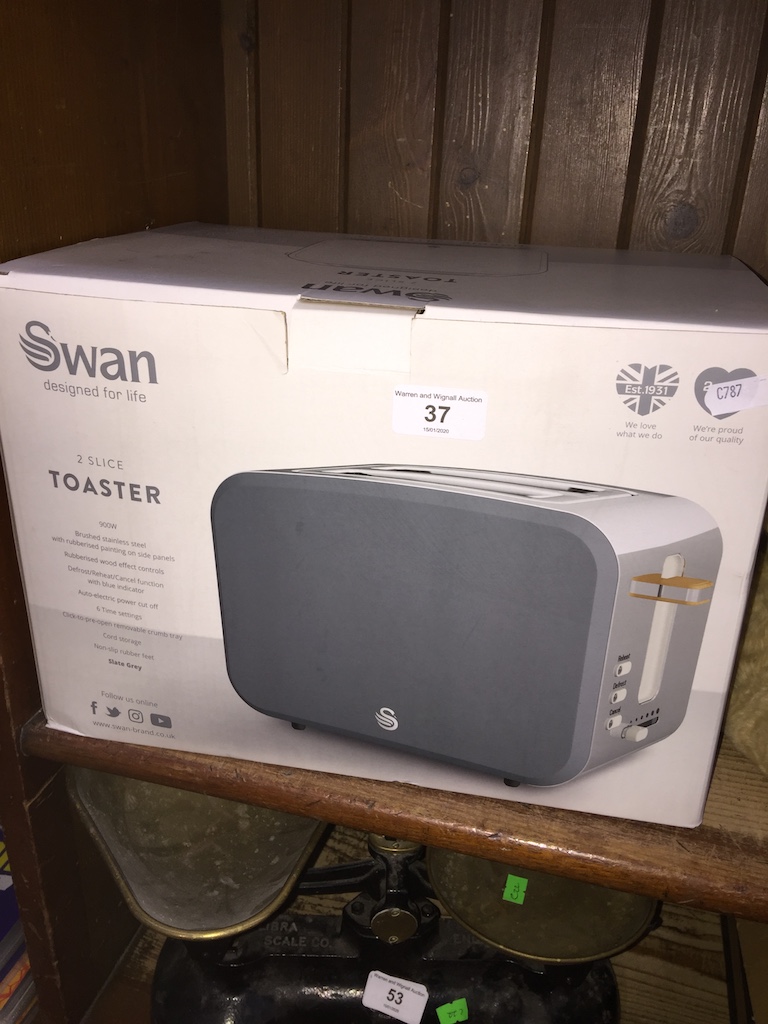 A Swan 2 slice toaster, boxed and unused.
