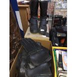 Motorcycle clothing to include jacket, leather trousers, gloves, crash helmet in box and pair of